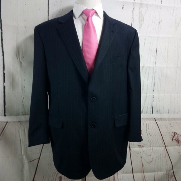 Jos A Bank Signature Gold 46R 2 Button Blue Striped Suit Blazer Sport Coat - Picture 1 of 12